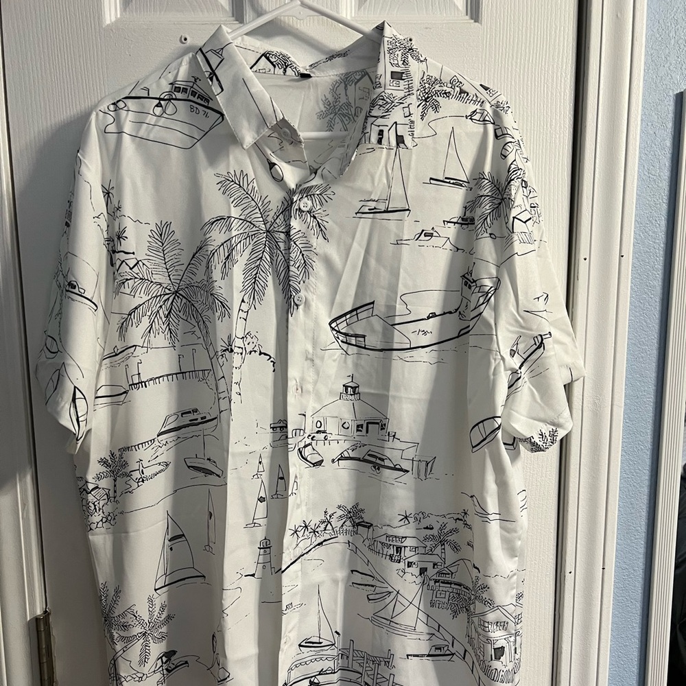 Mens short sleeve shirt tropical beach print XL